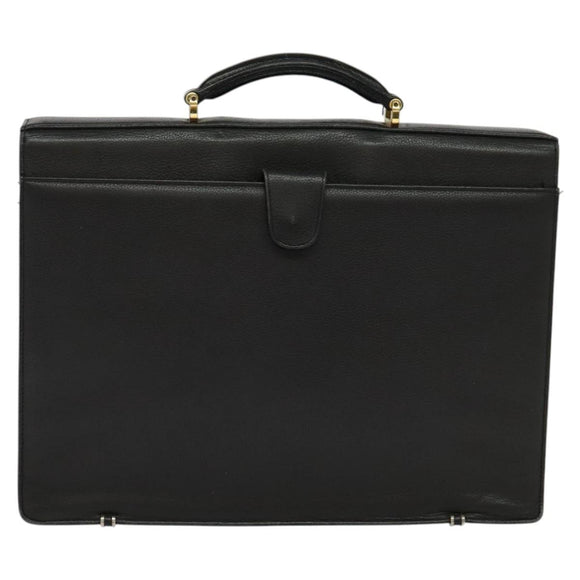 Gianni Versace Business Bag Leather Black Gold Auth bs22567