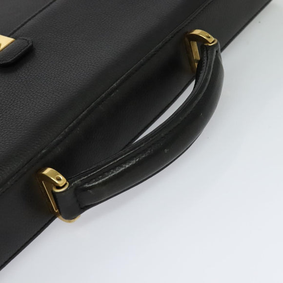 Gianni Versace Business Bag Leather Black Gold Auth bs22567