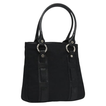 BVLGARI Hand Bag Canvas Black Silver Auth bs22572