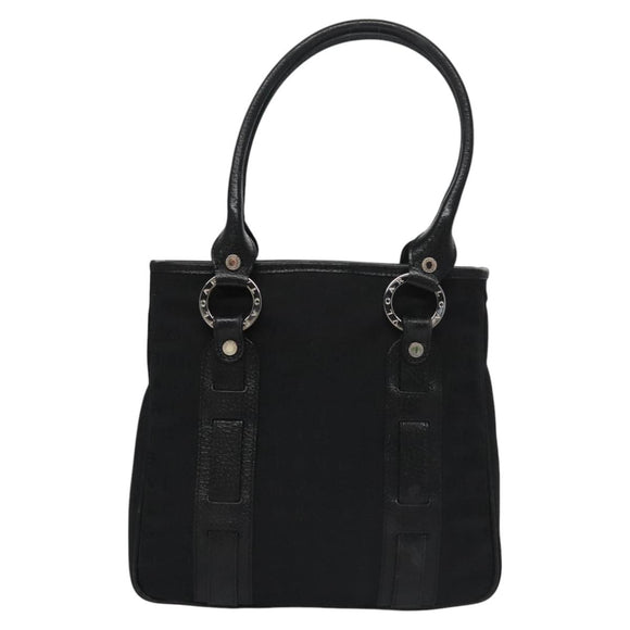 BVLGARI Hand Bag Canvas Black Silver Auth bs22572