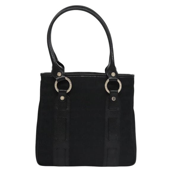 BVLGARI Hand Bag Canvas Black Silver Auth bs22572
