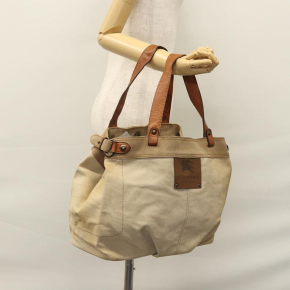 BURBERRY Tote Bag Canvas Beige Auth bs22667