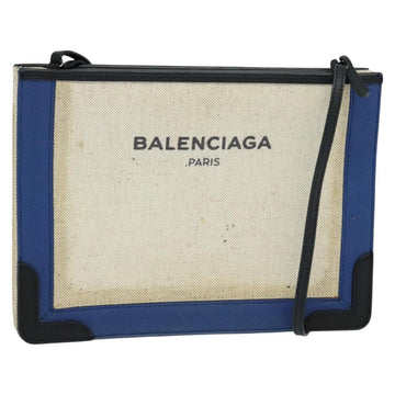 BALENCIAGA Navy Pochette Shoulder Bag Coated Canvas Beige Blue Auth bs22669