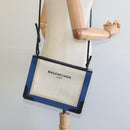BALENCIAGA Navy Pochette Shoulder Bag Coated Canvas Beige Blue Auth bs22669-24