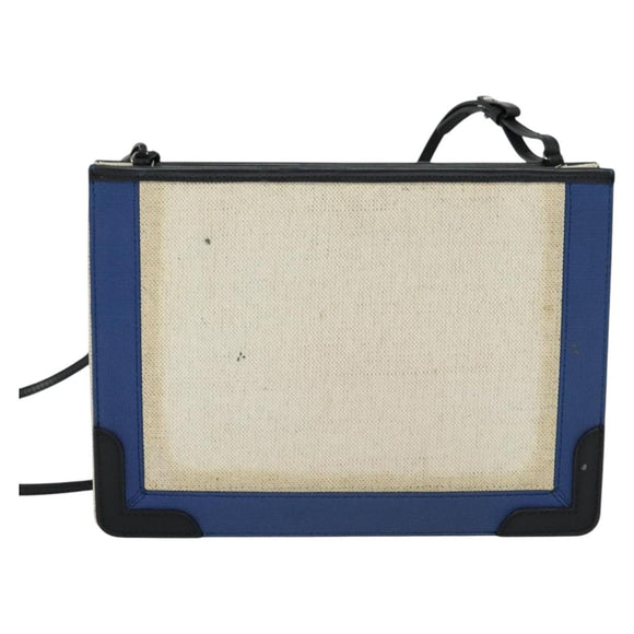 BALENCIAGA Navy Pochette Shoulder Bag Coated Canvas Beige Blue Auth bs22669
