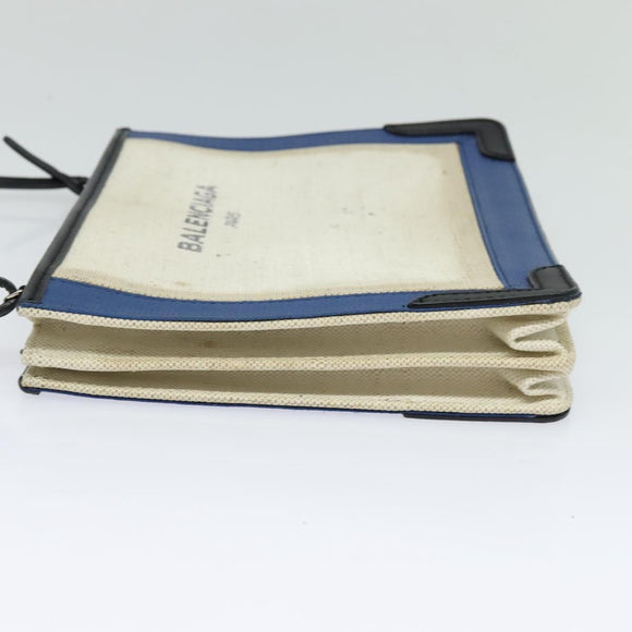 BALENCIAGA Navy Pochette Shoulder Bag Coated Canvas Beige Blue Auth bs22669