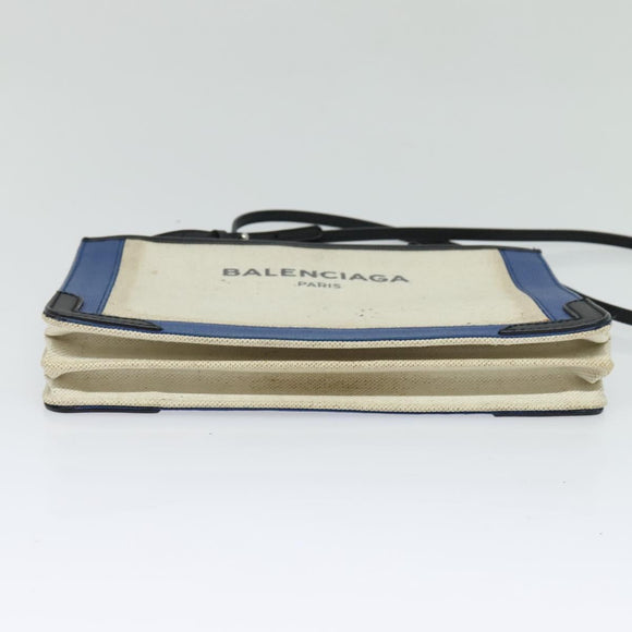 BALENCIAGA Navy Pochette Shoulder Bag Coated Canvas Beige Blue Auth bs22669