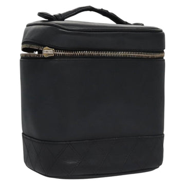 CHANEL Bicolore Vanity Hand Bag Leather Black CC Auth bs22678