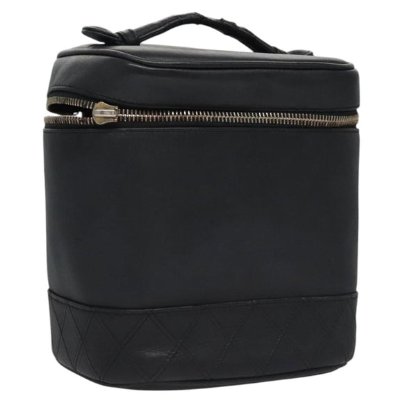 CHANEL Bicolore Vanity Hand Bag Leather Black CC Auth bs22678