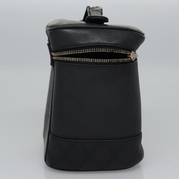 CHANEL Bicolore Vanity Hand Bag Leather Black CC Auth bs22678