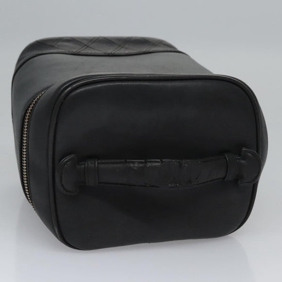 CHANEL Bicolore Vanity Hand Bag Leather Black CC Auth bs22678