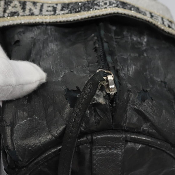 CHANEL Matelasse Hand Bag Patent Leather Silver CC Auth bs22699