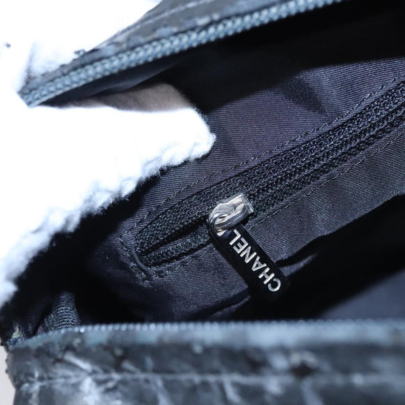 CHANEL Matelasse Hand Bag Patent Leather Silver CC Auth bs22699