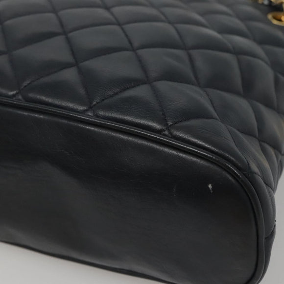 CHANEL Matelasse Chain Shoulder Bag Lamb Skin Navy Gold CC Auth bs22709