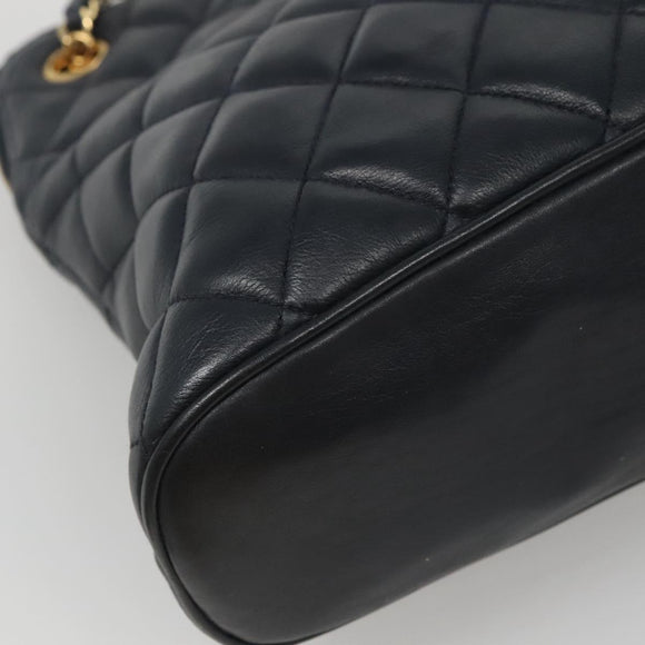 CHANEL Matelasse Chain Shoulder Bag Lamb Skin Navy Gold CC Auth bs22709