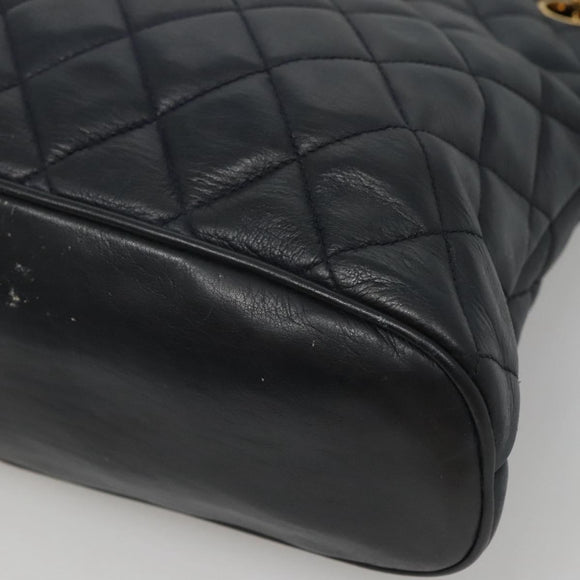 CHANEL Matelasse Chain Shoulder Bag Lamb Skin Navy Gold CC Auth bs22709