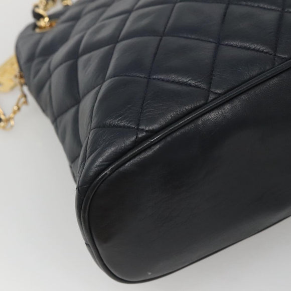 CHANEL Matelasse Chain Shoulder Bag Lamb Skin Navy Gold CC Auth bs22709