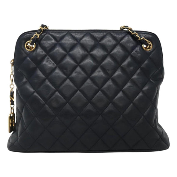 CHANEL Matelasse Chain Shoulder Bag Lamb Skin Navy Gold CC Auth bs22709