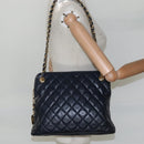 CHANEL Matelasse Chain Shoulder Bag Lamb Skin Navy Gold CC Auth bs22709-22
