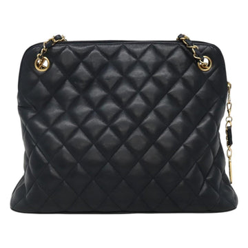CHANEL Matelasse Chain Shoulder Bag Lamb Skin Navy Gold CC Auth bs22709 - 0