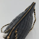 CHANEL Matelasse Chain Shoulder Bag Lamb Skin Navy Gold CC Auth bs22709-6