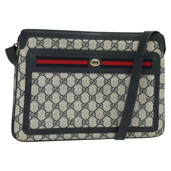 GUCCI GG Supreme Sherry Line Shoulder Bag PVC Navy Red 41 02 090 Auth bs22750