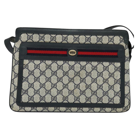 GUCCI GG Supreme Sherry Line Shoulder Bag PVC Navy Red 41 02 090 Auth bs22750