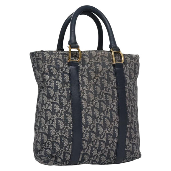 Christian Dior Trotter Canvas Hand Bag Navy Gold Auth bs22777