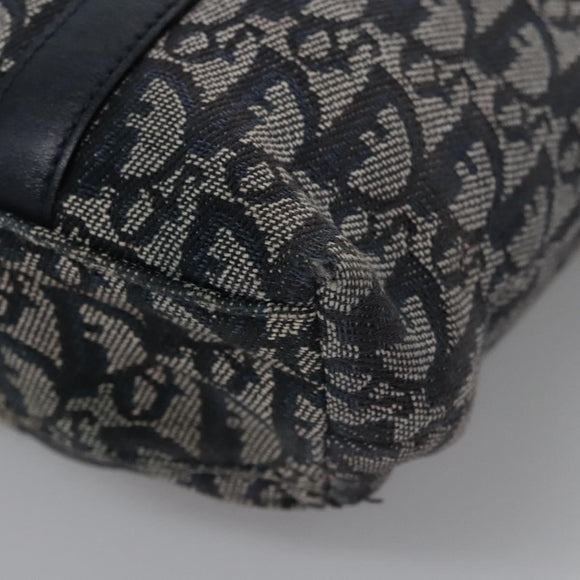 Christian Dior Trotter Canvas Hand Bag Navy Gold Auth bs22777