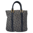 Christian Dior Trotter Canvas Hand Bag Navy Gold Auth bs22777-13
