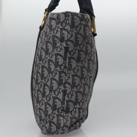 Christian Dior Trotter Canvas Hand Bag Navy Gold Auth bs22777