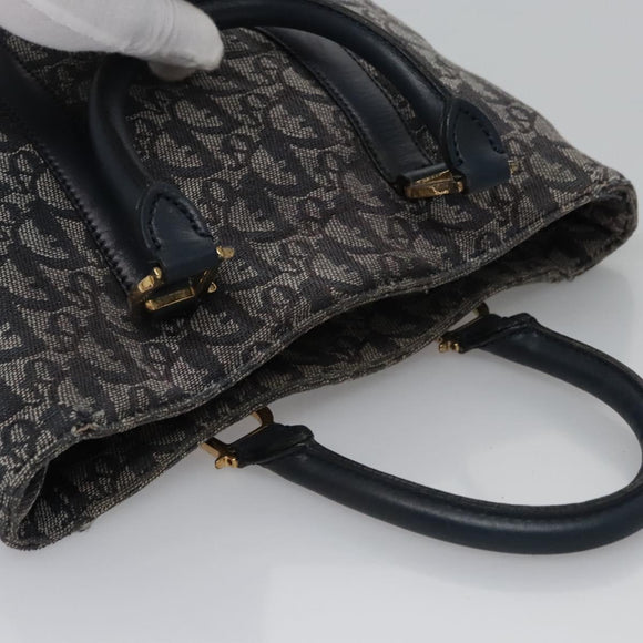 Christian Dior Trotter Canvas Hand Bag Navy Gold Auth bs22777