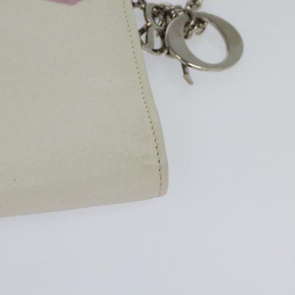 Christian Dior Chain Wallet Leather White Silver Auth bs22820