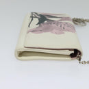 Christian Dior Chain Wallet Leather White Silver Auth bs22820-4