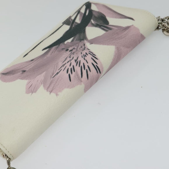 Christian Dior Chain Wallet Leather White Silver Auth bs22820