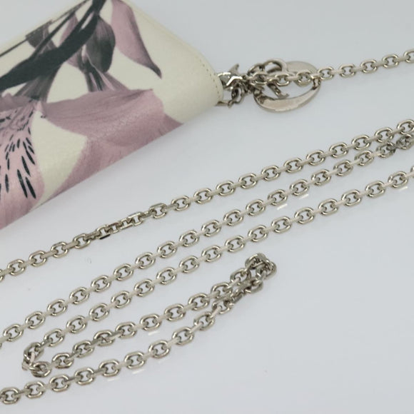 Christian Dior Chain Wallet Leather White Silver Auth bs22820