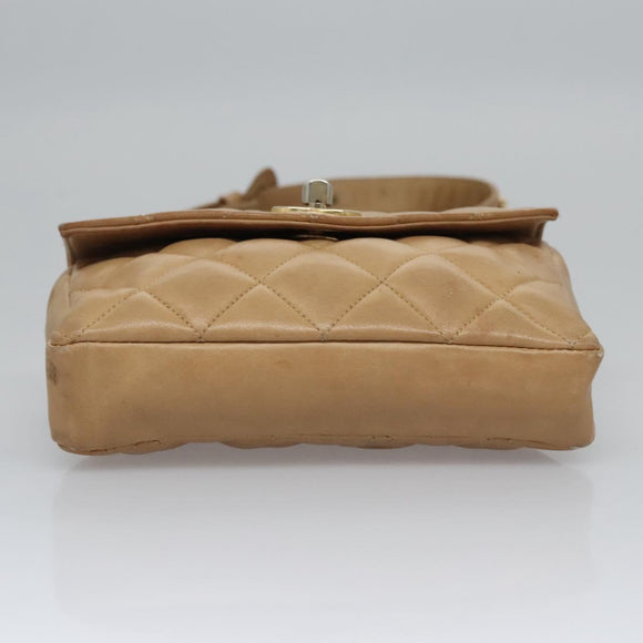 CHANEL Matelasse Chain Waist bag Lamb Skin Beige Gold CC Auth bs22827