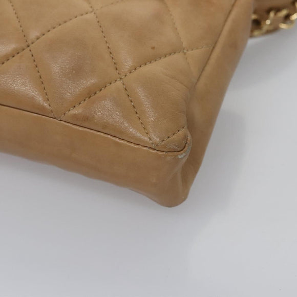 CHANEL Matelasse Chain Waist bag Lamb Skin Beige Gold CC Auth bs22827
