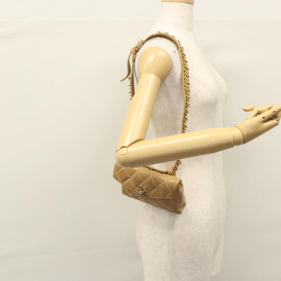 CHANEL Matelasse Chain Waist bag Lamb Skin Beige Gold CC Auth bs22827