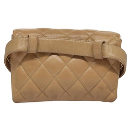 CHANEL Matelasse Chain Waist bag Lamb Skin Beige Gold CC Auth bs22827 - 0