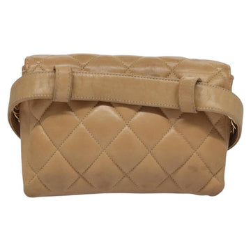 CHANEL Matelasse Chain Waist bag Lamb Skin Beige Gold CC Auth bs22827 - 0