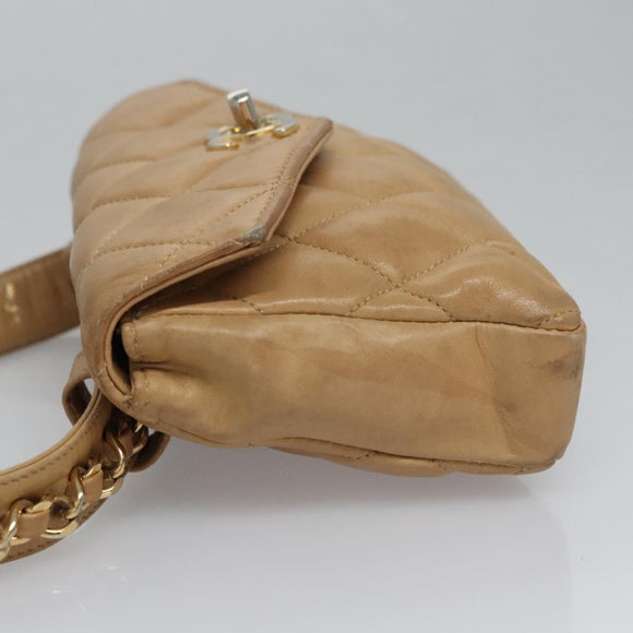 CHANEL Matelasse Chain Waist bag Lamb Skin Beige Gold CC Auth bs22827