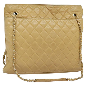 CHANEL Matelasse Chain Shoulder Bag Lamb Skin Beige Gold CC Auth bs22830