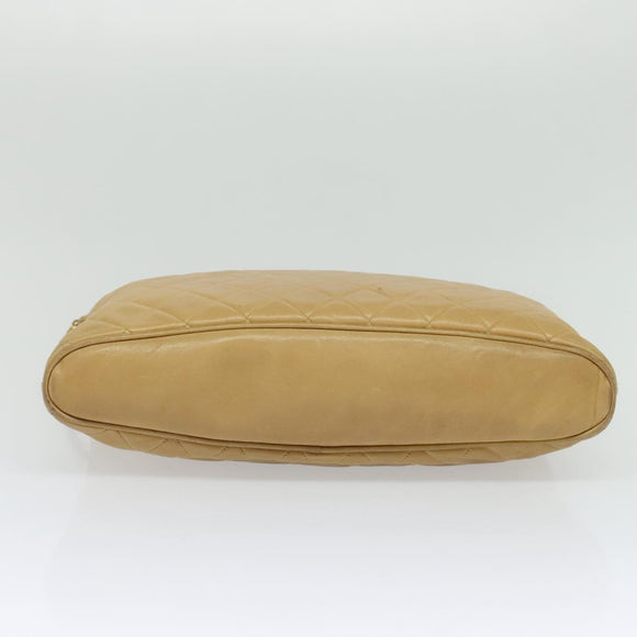 CHANEL Matelasse Chain Shoulder Bag Lamb Skin Beige Gold CC Auth bs22830