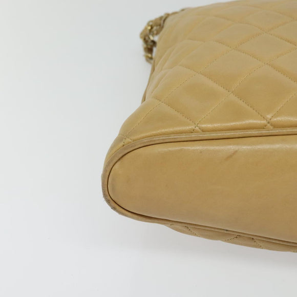 CHANEL Matelasse Chain Shoulder Bag Lamb Skin Beige Gold CC Auth bs22830
