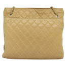 CHANEL Matelasse Chain Shoulder Bag Lamb Skin Beige Gold CC Auth bs22830-13