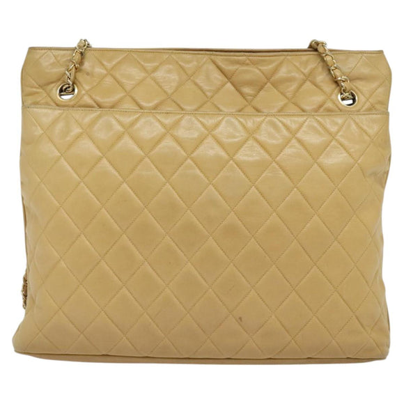 CHANEL Matelasse Chain Shoulder Bag Lamb Skin Beige Gold CC Auth bs22830