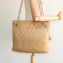 CHANEL Matelasse Chain Shoulder Bag Lamb Skin Beige Gold CC Auth bs22830-26