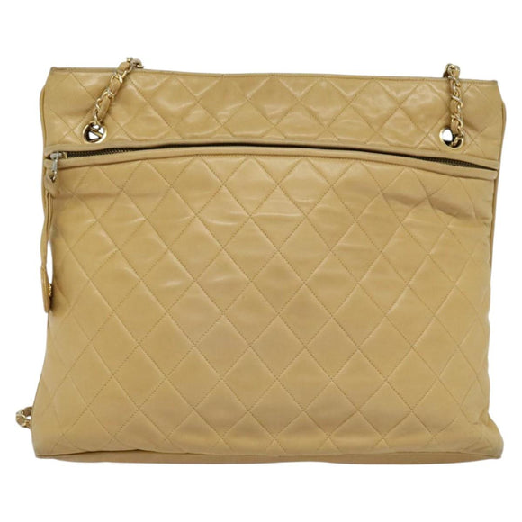 CHANEL Matelasse Chain Shoulder Bag Lamb Skin Beige Gold CC Auth bs22830