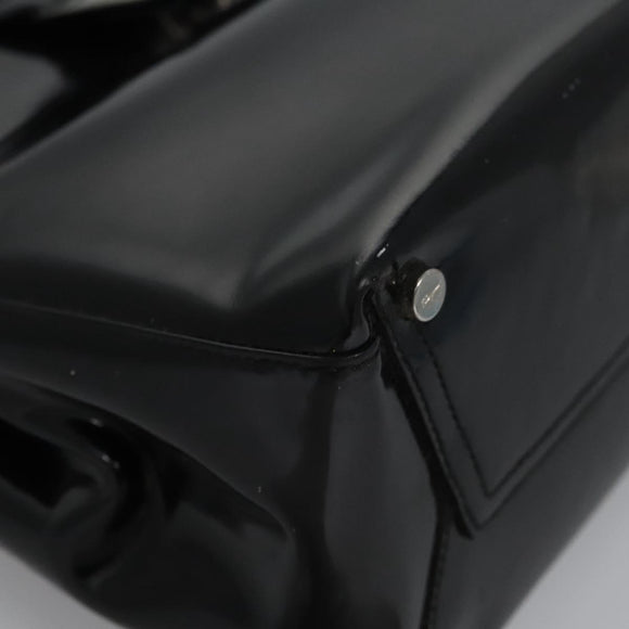 Salvatore Ferragamo Vala Hand Bag Enamel Black Auth bs22866